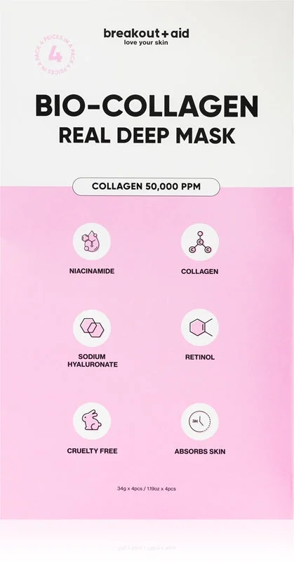 My White Secret Breakout+aid Bio-collagen real maschera notte con collagene 4 pezzi