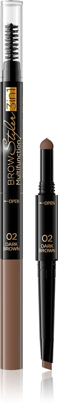 Eveline Cosmetics Styler matita di precisione per sopracciglia 3 in 1 colore 02 castano scuro 1,2 g