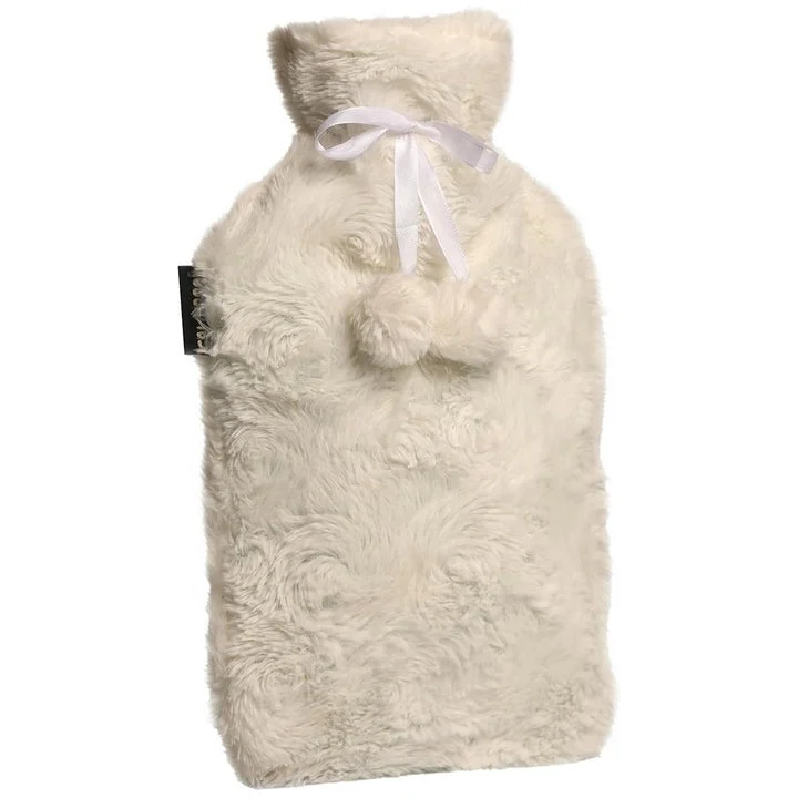 Borsa dell'acqua calda Calindoo con coperchio e pompon "SHERPA" 2L - Bianca