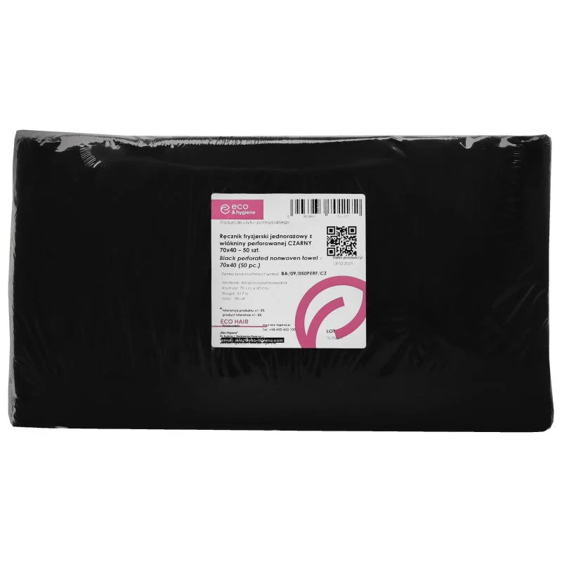 Eko-Higiena Asciugamani monouso in tessuto non tessuto perforato per parrucchieri, neri, 70x40 cm, 50 pezzi