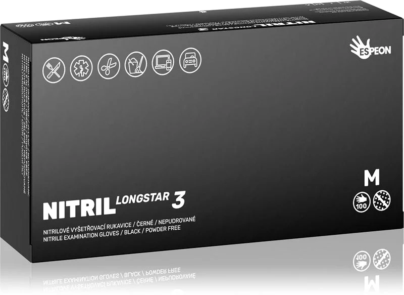 Espeon Nitril Longstar3 Black guanti in nitrile senza polvere taglia M 2x50 pezzi