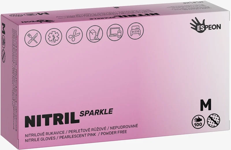 Guanti Espeon Nitril Sparkle Pearlescent Pink In Nitrile Senza Polvere Taglia M 2X50 Pz