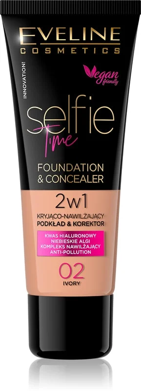 Eveline Cosmetics Selfie Time Fondotinta E Correttore 2 In 1 Colore 02 Avorio 30 Ml