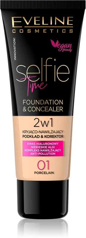Eveline Cosmetics Selfie Time Fondotinta E Correttore 2 In 1 Colore 01 Porcellana 30 Ml