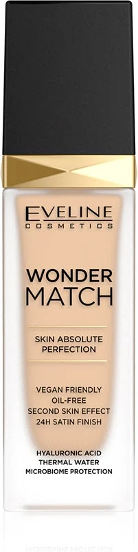 Eveline Cosmetics Wonder Match Fondotinta Liquido Lunga Tenuta Con Acido Ialuronico Colore 11 Mandorla 30 Ml