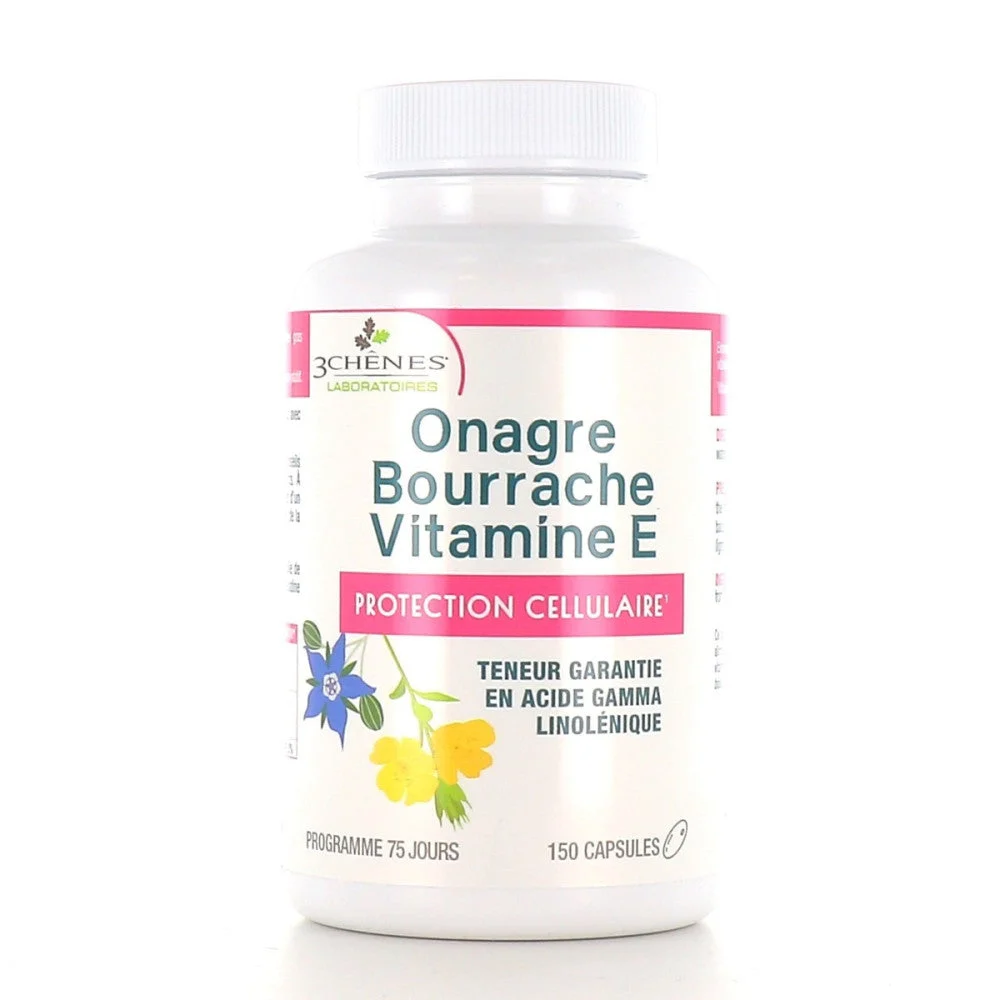 3 Chênes Enotera Borragine Vitamina E 150 Capsule