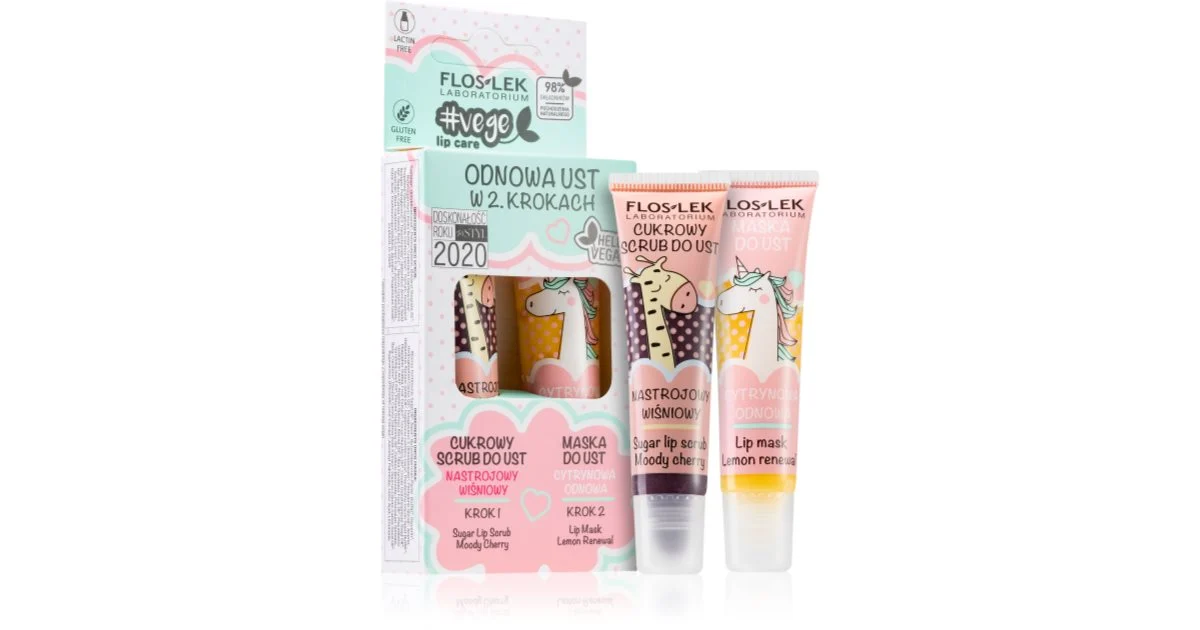 Floslek Laboratorium Vege Kit Per Labbra Moody Cherry Scrub Labbra + Lemon Renewal Maschera Per Le Labbra