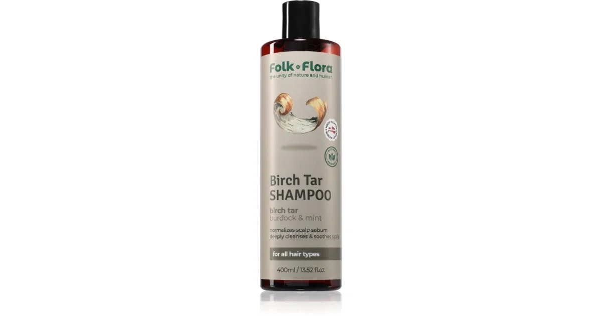 Folk & Flora Birch Tar Shampoo Di Pulizia Profonda Per Pelli Secche Con Prurito 400 Ml