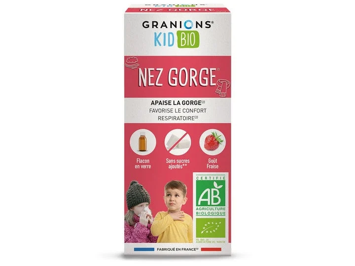 Granions KID BIO Naso Gola - Lenitivo Gola - Sapore Fragola - Sciroppo 125 ml