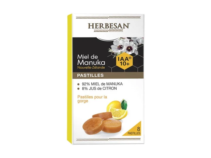 Herbesan Miele di Manuka IAA 10+ Pastiglie per la Gola Aroma Limone x8