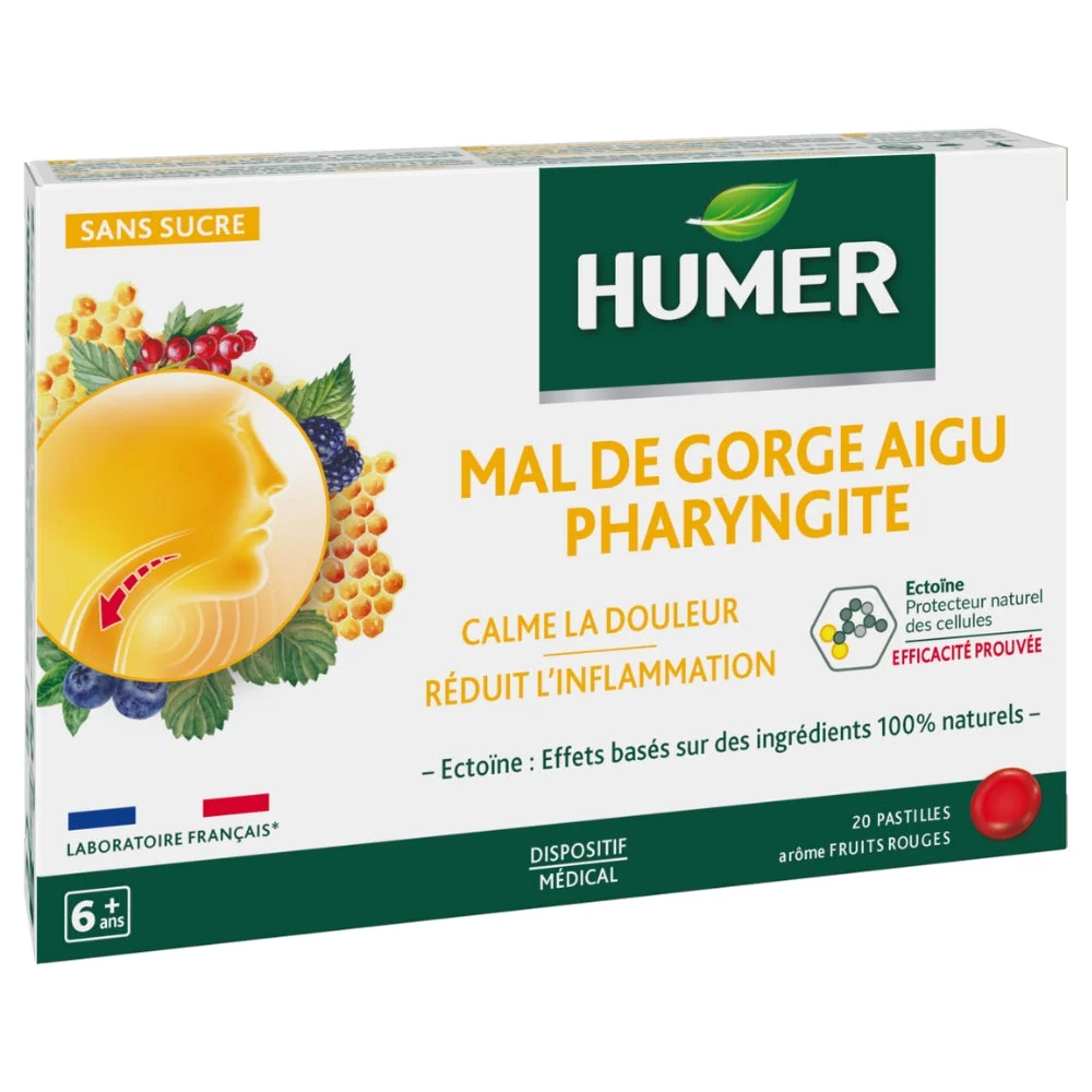 Humer Mal di gola Acuto Faringite Aroma Frutti Rossi 20 pastiglie