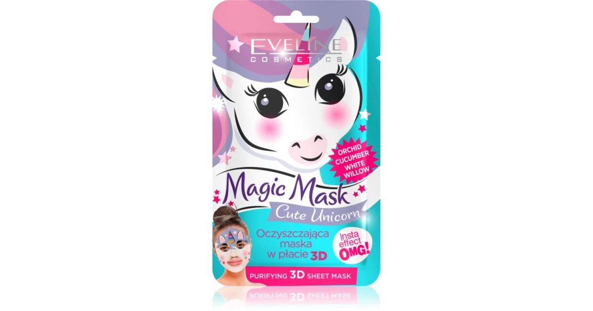 Eveline Cosmetics Magic Mask Cute Unicorn maschera in panno 3D per pulizia profonda