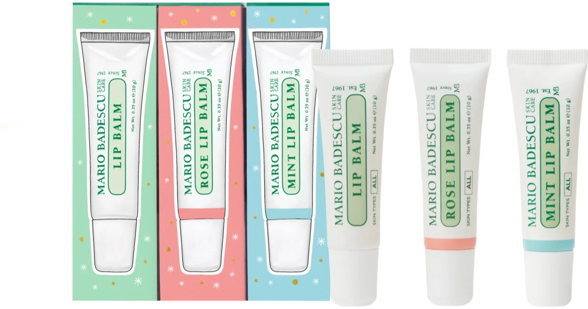 Mario Badescu Trio confezione regalo per le labbra balsamo labbra rose 10 g + balsamo labbra ultra nutriente 10 g +balsamo labbra idratante intenso 10 g