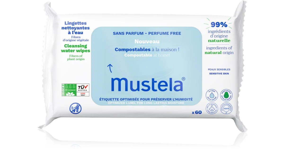 Mustela Salviette Detergenti all'Acqua - Senza Profumo x60