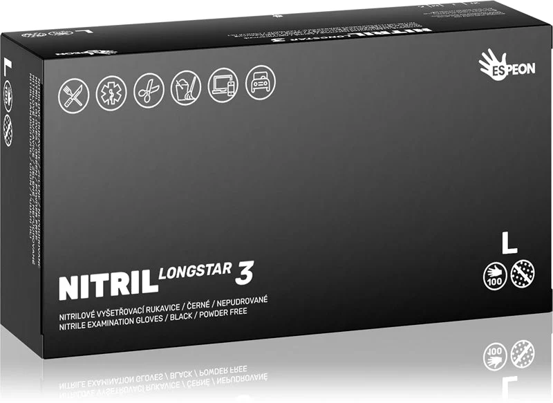 Espeon Nitril Longstar3 guanti in nitrile senza polvere neri taglia L 2× 50 pezzi