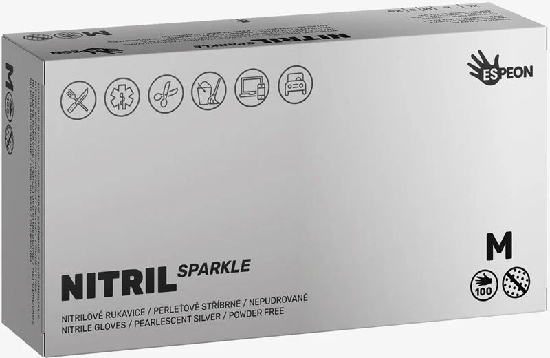 Espeon Nitril Sparkle Pearlescent Silver guanti in nitrile senza polvere taglia M 2× 50 pezzi