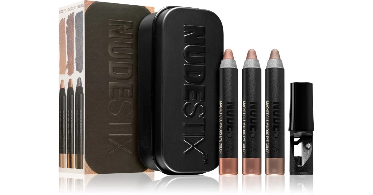 Nudestix Kit Nude Metallic Mini palette di trucchi per gli occhi matita universale per gli occhi 2,5 g + Luminous Smoke matita universale per gli occhi 2,5 g + Burnish matita universale per gli occhi 2,5 g + temperamatite