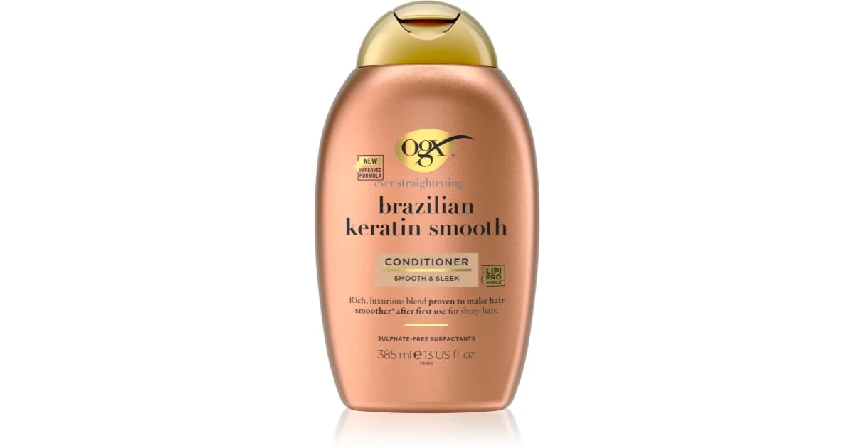 OGX Brazilian Keratin Smooth balsamo lisciante per capelli brillanti e morbidi 385 ml