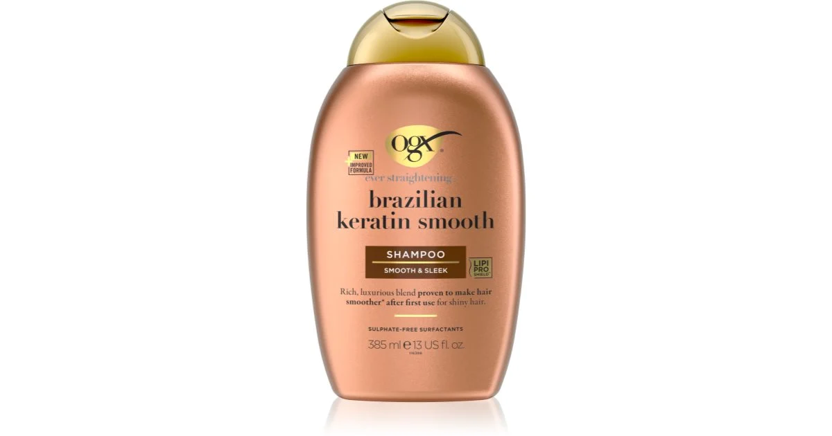 OGX Brazilian Keratin Smooth shampoo lisciante per capelli brillanti e morbidi 385 ml
