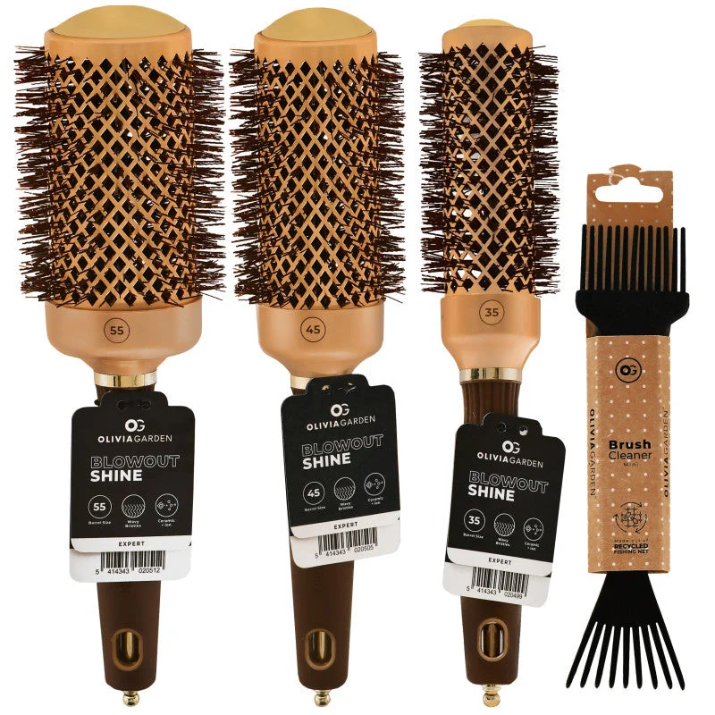 Olivia Garden Expert Blowout Shine -set di spazzole per lo styling dei capelli 35, 45, 55 mm