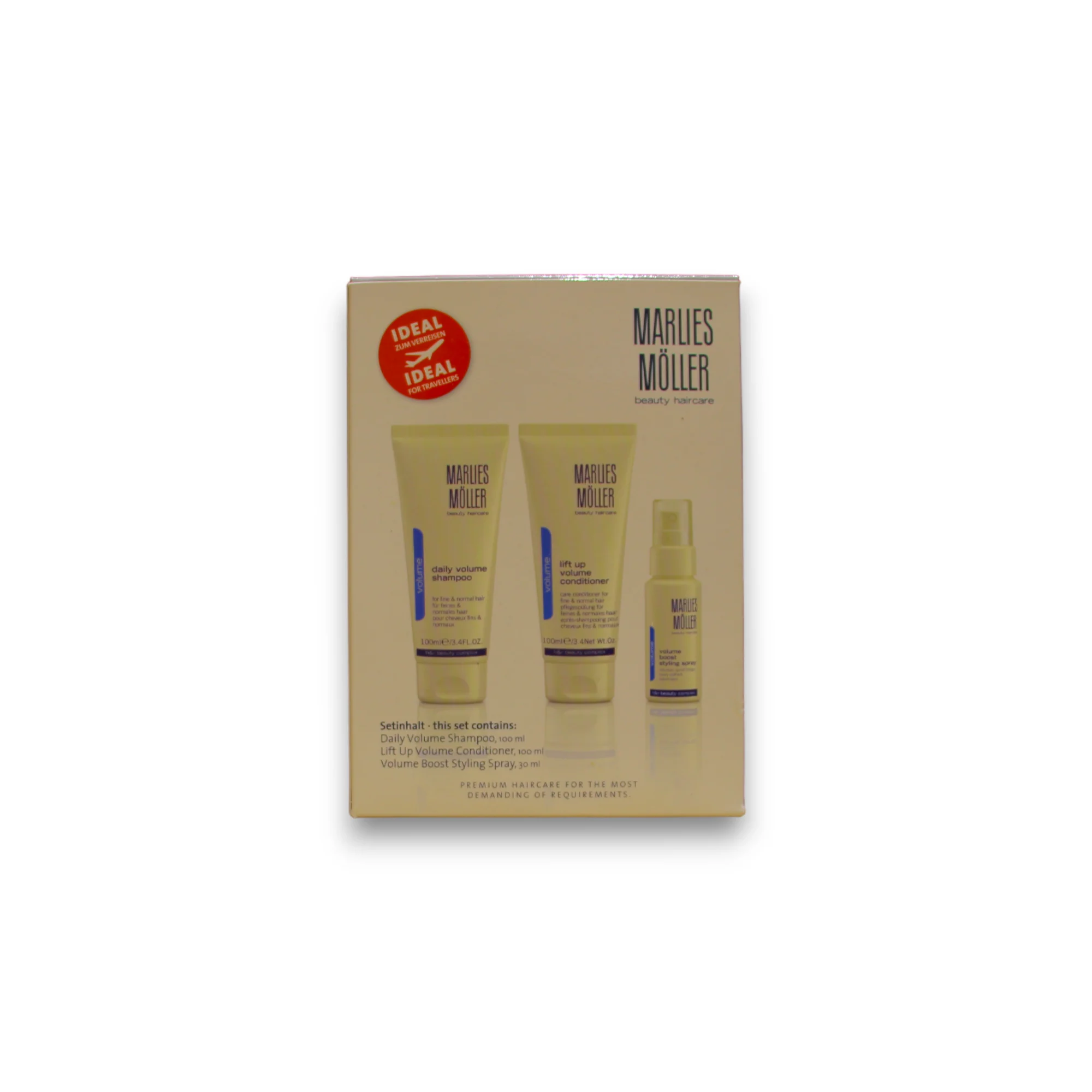 Perfect Volume Set Marlies Moller: Shampoo per Capelli con Volume Giornaliero 100 ml + Balsamo per Capelli per Volume 100 ml + Spray per Capelli con Volume 30 ml