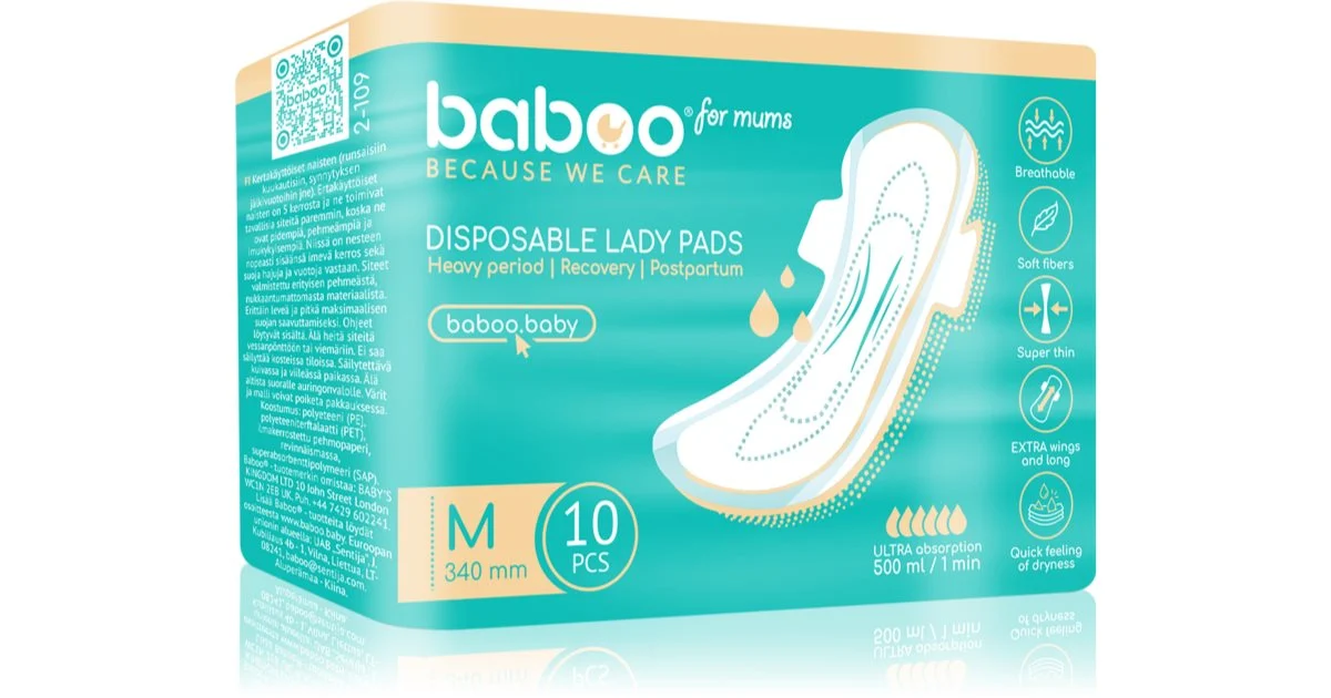 Baboo Postpartum Maternity Pads assorbenti per uso ostetrico usa e getta taglia M 10 pezzi