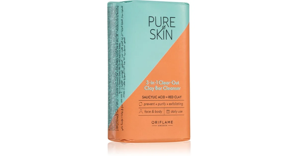 Oriflame Pure Skin sapone detergente con argilla per viso e corpo 75 g