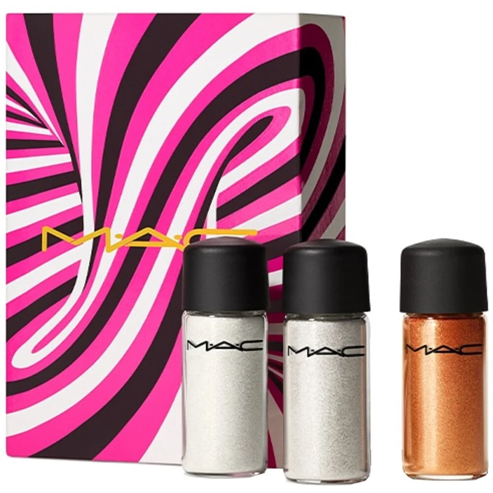 Set MAC Sprinkle Of Magic: ombretto glitterato oro 25 g + ombretto glitterato rosso 25 g + ombretto glitterato bronzo 25 g