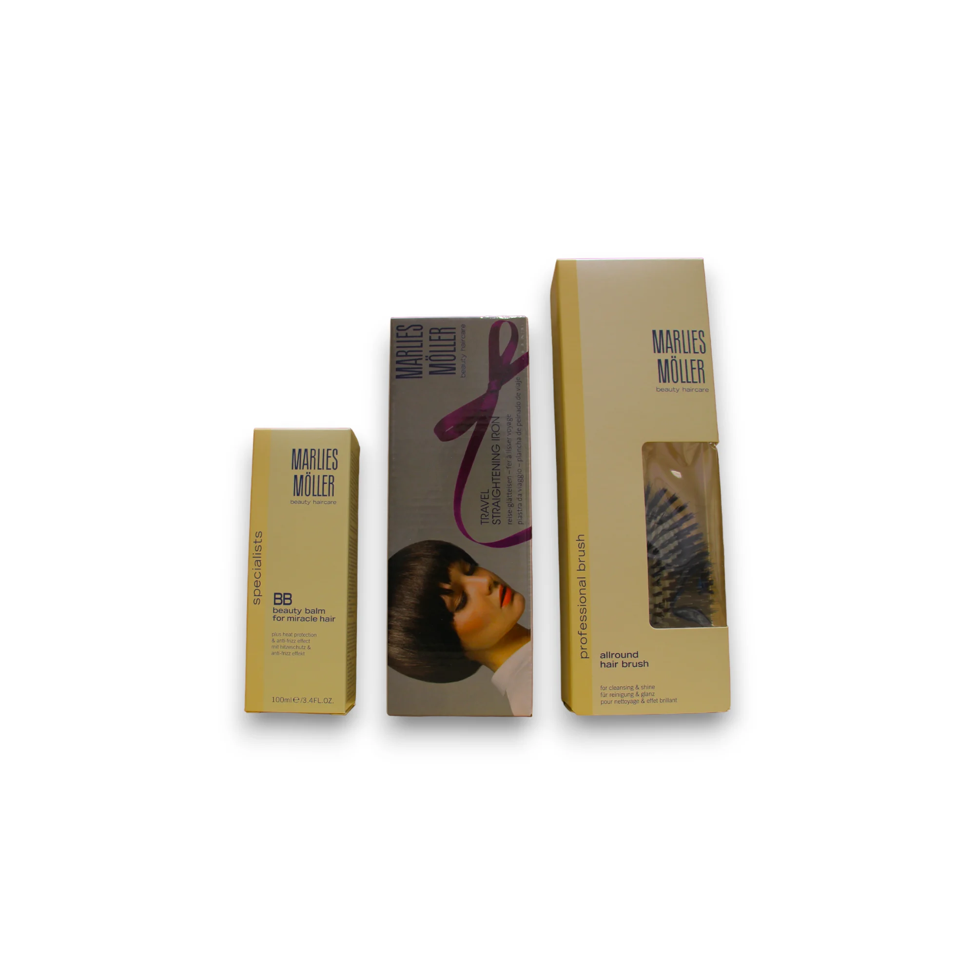 Set Marlies Moller: balsamo per capelli alla cheratina 100 ml + Spazzola per capelli Marlies Moller Paddle + shampoo per capelli alla cheratina 200 ml