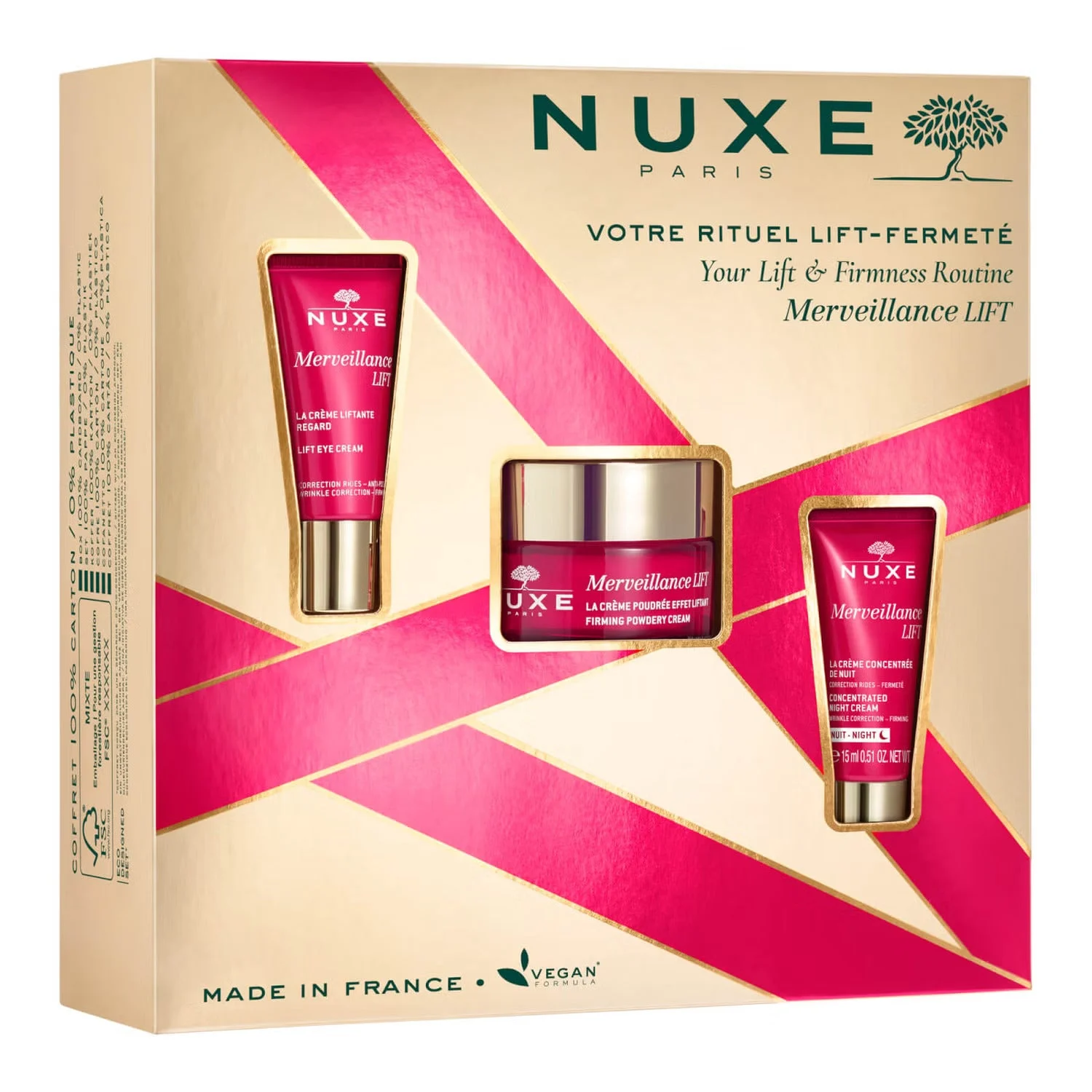Set Nuxe: Merveillance Expert Lifting Crema Viso 50 ml + Merveillance Lift Vegan Lifting Crema Occhi 15 ml + Merveillance Lift Vegan Lifting Crema Notte Viso 15 ml