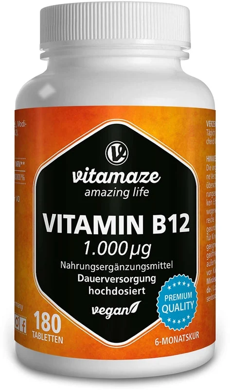 Vitamaze Vitamin B12 1000 µg High Dosage compresse per conservare energia e performance cognitive 180 compresse